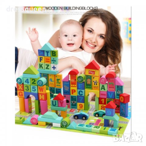 3546 Дървен конструктор от 100 части с цифри и букви, снимка 13 - Образователни игри - 37835798