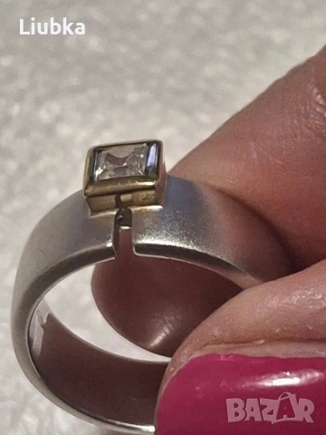 сребърен пръстен с позлата и циркон