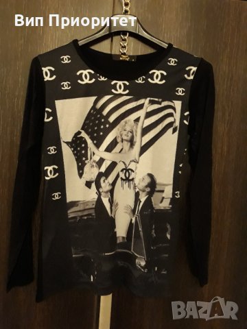 Тениска с дълъг ръкав памук с еластан, с Мерлин Монро в  USA вариант , изчистен гръб в черно., снимка 13 - Тениски - 37446674