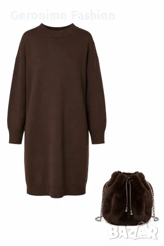 Дамска плетена рокля 6252 с подарък чанта – Chocolate Brown, снимка 2 - Рокли - 55914612