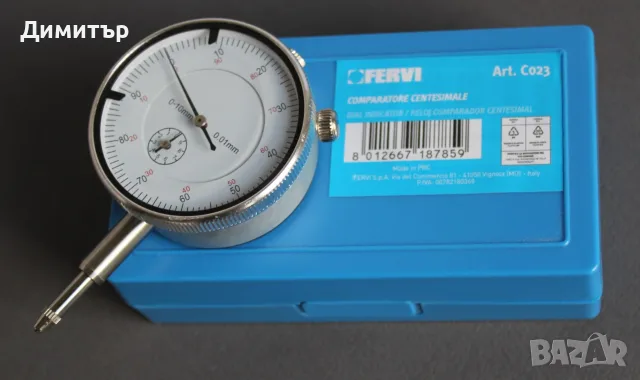 Индикаторен аналогов часовник Fervi C023/N - 0-25 mm, 0.01 mm, снимка 4 - Шублери - 55970172