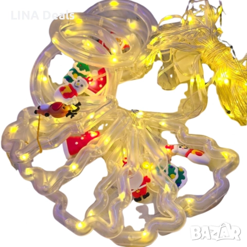 Светещ коледен гирлянд с рингове и малки коледни фигурки, снимка 3 - Декорация за дома - 52540714