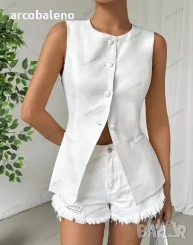 Дамска елегантна жилетка без ръкави с копчета и кръгло деколте, снимка 2 - Жилетки - 49726361