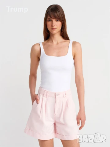 Високо качество Дънкови шорти с двойно плисиране и повдигане - розови, снимка 1
