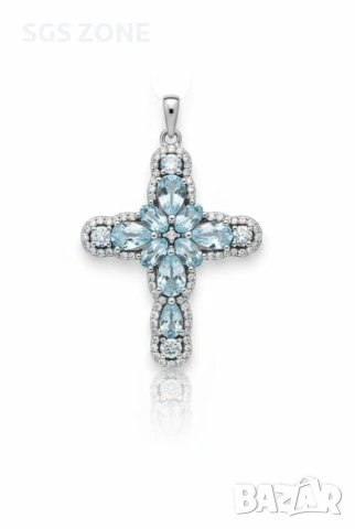 Кръст със естествен топаз Скай Блу , снимка 2 - Колиета, медальони, синджири - 53023701