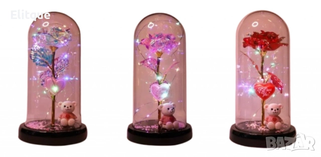 Романтична стъкленица с роза, мече и LED светлини, снимка 4 - Подаръци за жени - 52744090