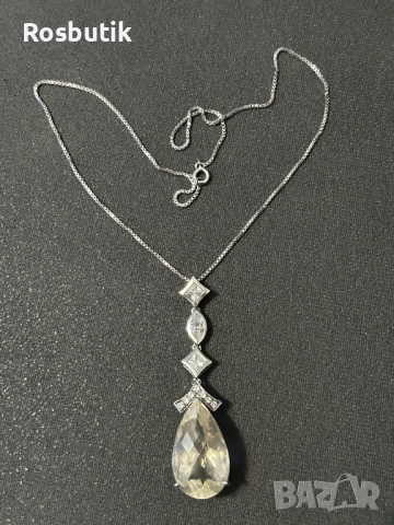 Луксозно сребърно колие с естествен камък цитрин и топази , снимка 4 - Колиета, медальони, синджири - 53266866