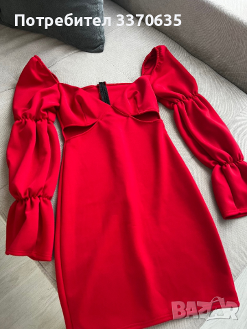 Дамска елегантна червена рокля, универсален размер