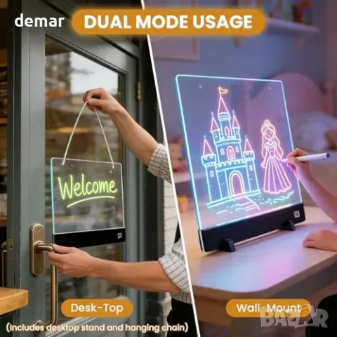 LED светеща презареждаща дъска за рисуване за деца 35x26 см с акумулаторна батерия 1500 mAh и 4, снимка 4 - Рисуване и оцветяване - 55827407