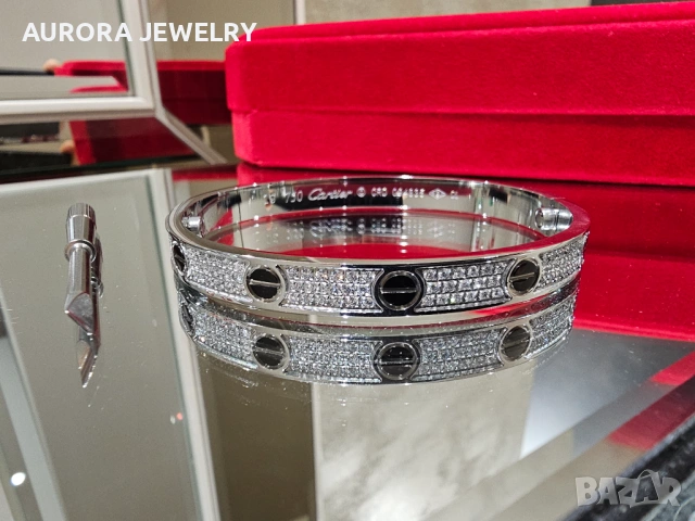 CARTIER Love Ceramic Paved White Gold Classic Diamond Гривна с Отверка, снимка 3 - Гривни - 53237058