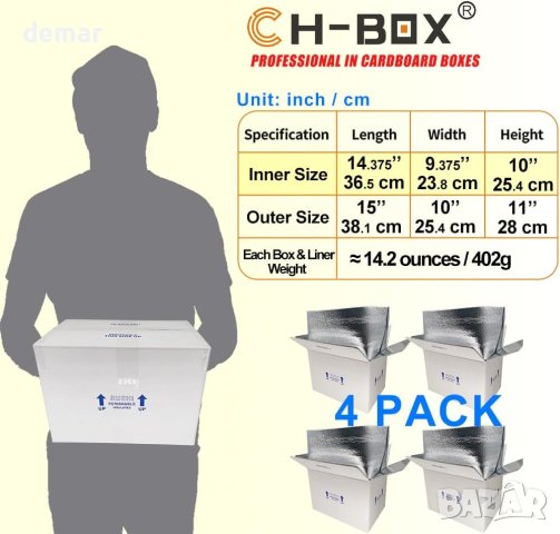 CH-BOX Thermo Chill двойно изолирана кутия с подложка, 4 бр 37x24x26cm, снимка 2 - Други стоки за дома - 42233055