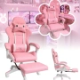 Ергономичен розов геймърски стол с поставка за крака, снимка 2