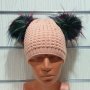 Нова зимна розова дамска шапка с 2 цветни помпона/пуха , снимка 5