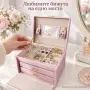 Розова кутия за бижута с огледало и ключ, снимка 1