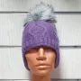 Нова детска зимна шапка тип ушанка с помпон в светлолилав цвят, снимка 2