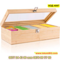 Дървена кутия за чай с 5 отделения, изработена от бамбук - КОД 4097, снимка 13 - Органайзери - 44714607