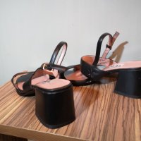 Нови кожени италиански черни сандали на широк ток, снимка 6 - Сандали - 29161387