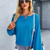 Свободна едноцветна дамска блуза с обло деколте, 2цвята - 023, снимка 9 - Блузи с дълъг ръкав и пуловери - 39477055