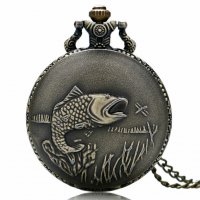 Красив Джобен часовник с риба риболовец рибар улов въдица, снимка 1 - Други ценни предмети - 30145170