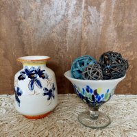 Керамична ваза и купа от стъкло, снимка 1 - Антикварни и старинни предмети - 44483000