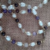 Комплект КОЛИЕ и Гривна от бароковите перли, аметист и кварц, снимка 4 - Бижутерийни комплекти - 30645662