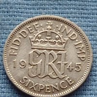 Сребърна монета 0.500 проба 6 пенса 1945г. Великобритания крал Джордж шести 40396, снимка 3 - Нумизматика и бонистика - 42752451
