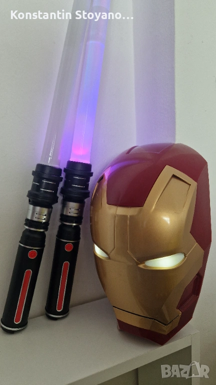 Marvel Iron Man  3D маска лампа за стена с два меча Железният човек, снимка 1