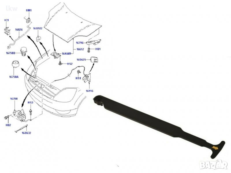 Дръжка за отваряне на преден капак за FORD FIESTA MK6 2002-2008, снимка 1