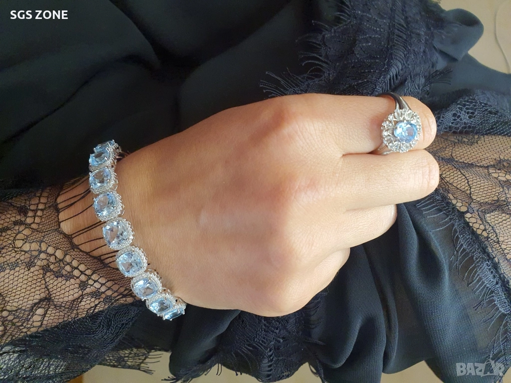 СРЕБЪРНА ГРИВНА ОТ ТАЙЛАНД С НЕБЕСНОСИН ТОПАЗ И РОДИЕВО ПОКРИТИЕ, снимка 1