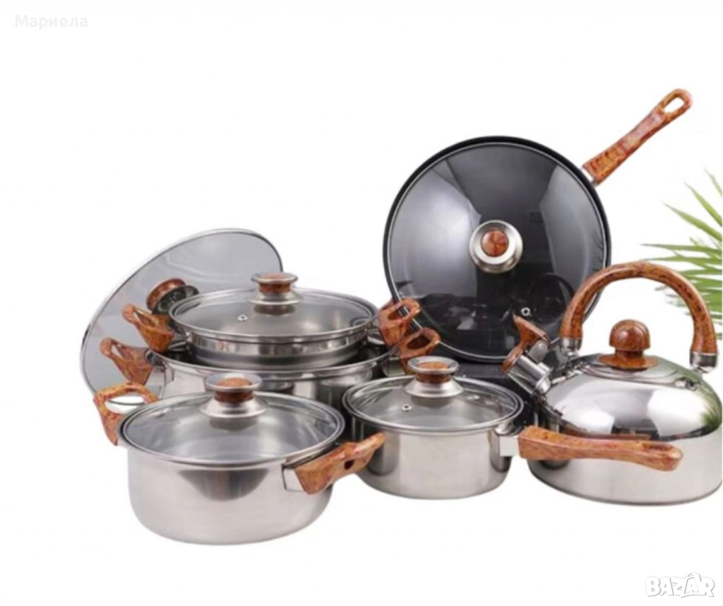 Комплект тенджери + подарък кухненски прибори розов, черен или зелен цвят , снимка 1