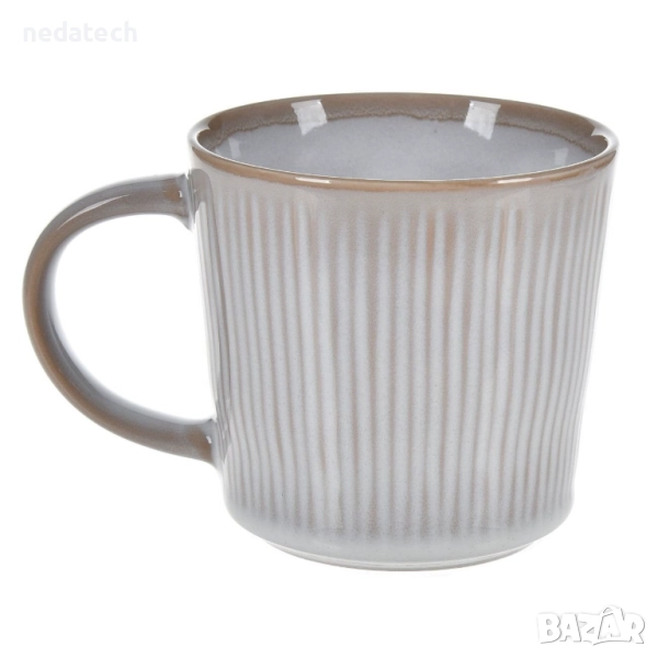 Керамична чаша с  вертикални линии, Сив - Бежов, 480мл., снимка 1