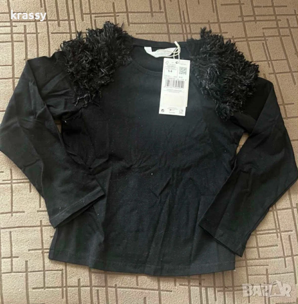 НОВА детска блуза с пух на раменете Mango (рамер 116 см) , снимка 1