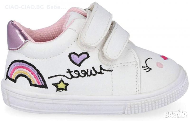 №18-№23, Бебешки обувки за момиче, бели с цветни декорации BUBBLE KIDS, снимка 1