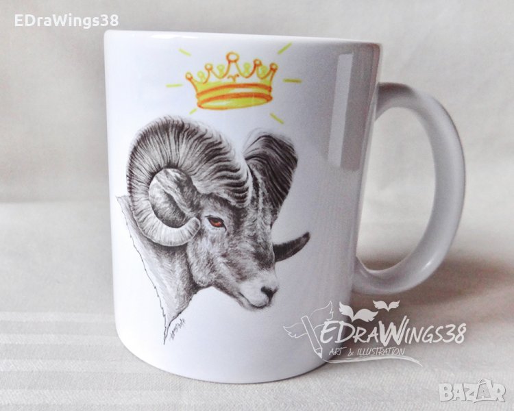 Чаша с принт "Овен" / рисунка, зодия, животни, корона, рожден ден, снимка 1