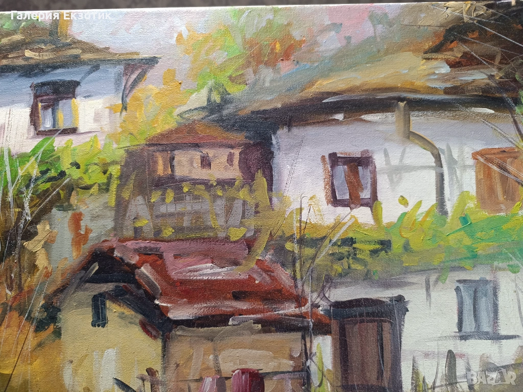 Маслена картина "Селски къщи", 40/50 см, снимка 1