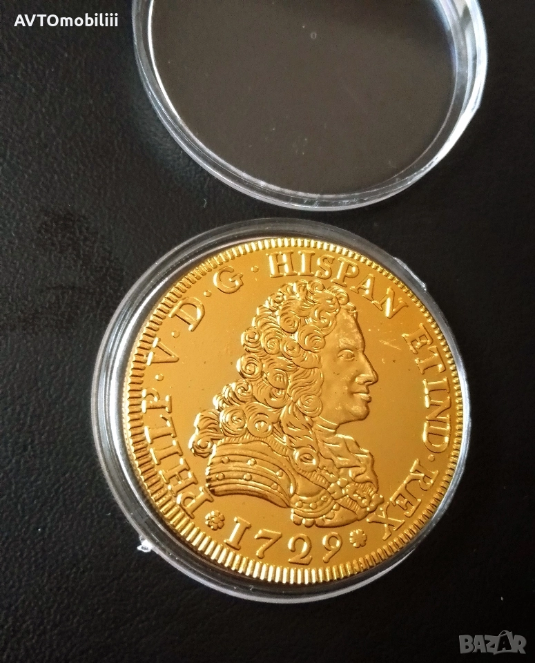 Позлатена голяма средновековна испанска монета, снимка 1