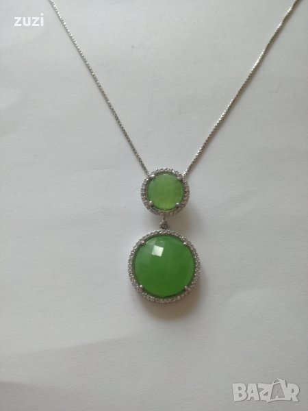 Сребърно колие с цирконий и хризопраст, снимка 1