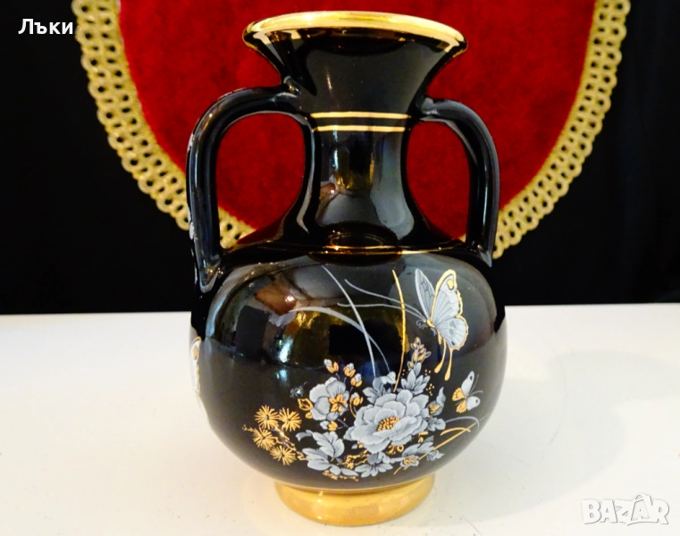 Гръцка порцеланова ваза,кана с 24 карата злато. , снимка 1