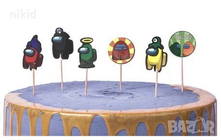 Амонг Ус Ъс Among Us 24 бр топер топери клечки за мъфини декорация и украса, снимка 1