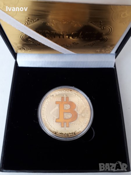 Сувенирна монета Bitcoin в кутия, снимка 1