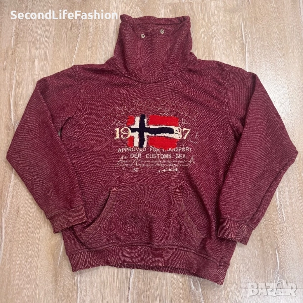 Мъжки пуловер с висока яка Napapijri, размер XL, бордо, памучен, снимка 1