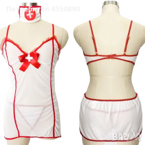Костюм комплект еротично бельо на медицинска сестра - Код: K1450, снимка 4 - Бельо - 51958903