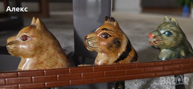 Винтидж дървена лакова закачалка, котки., снимка 2 - За котки - 54026494