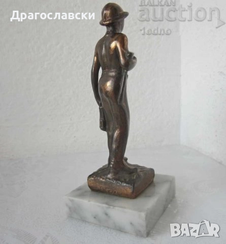 Миньор с каска и лампа статуетка фигура, пластика, автор, подпис R.Scali метал, снимка 8 - Декорация за дома - 28880497
