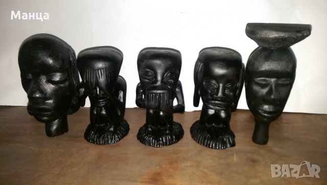  Дървени Африкански   статуетки 5 броя, снимка 3 - Колекции - 22443810