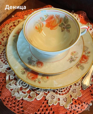 🧡 Wallendorf  Порцелан със страхотен цвят, красив релеф, снимка 2 - Чаши - 51697603