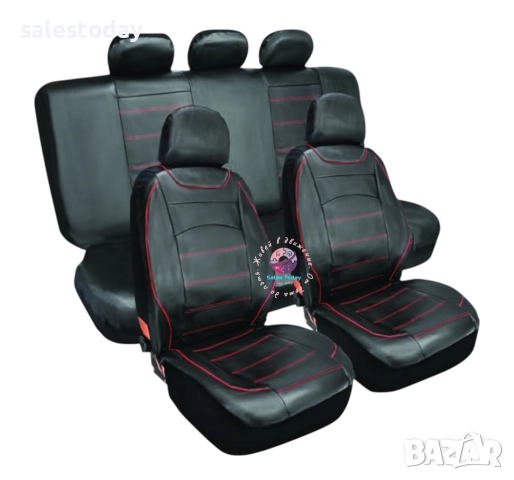 Тапицерия за кола от изкуствена еко кожа, калъфи за седалки за всички седалки в автомобила, червен