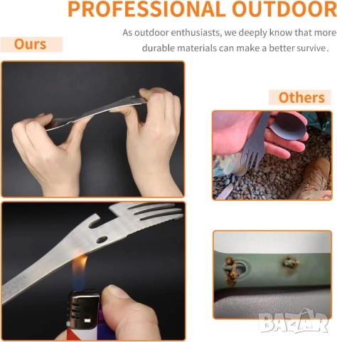 5-в-1 многофункционален комбиниран прибор от неръждаема стомана с лъжица и отварачка за бутилки, вил, снимка 8 - Къмпинг мебели - 52165549