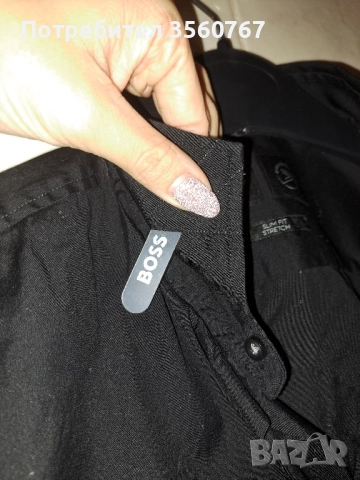 Черна мъжка риза, Boss, снимка 3 - Ризи - 52724149