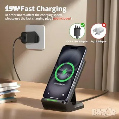 TMKUHOR 15W Qi безжично зарядно с магнитна стойка (поставка) за iPhone и Samsung, снимка 2 - Безжични зарядни - 55849775